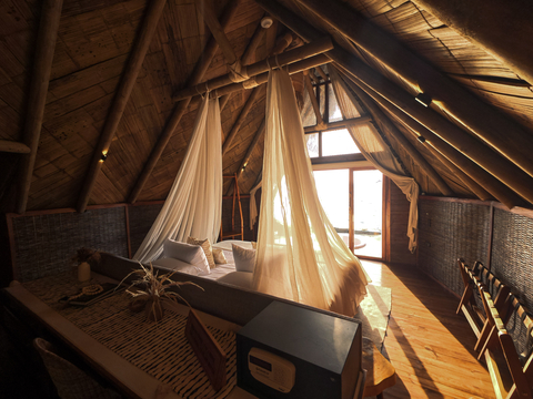 Inside the waterside bungalows at Corona Island